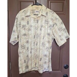 Campia Moda Hawaiian Shirt Men’s XL 100% Cotton Button Up Cream Palm Trees S/S